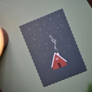 Carte postale avec bord zigzag rétro perforé, chalet de montagne, format DIN A6, inclut une enveloppe, en papier naturel certifié, conçue dans l'Allgäu et imprimée en Bavière.