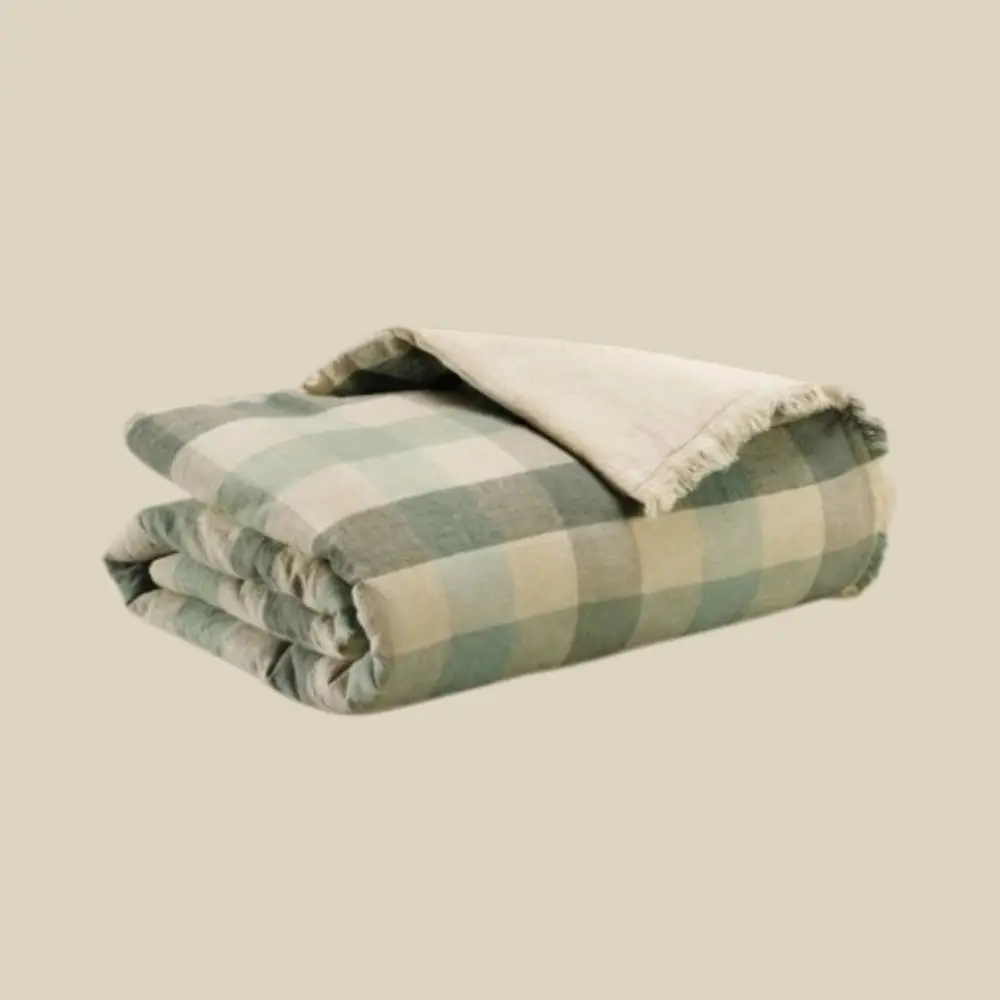 Plaid Imprimé "Kate" – Vert Thym / Terracotta (135 x 200 cm) | Vivaraise