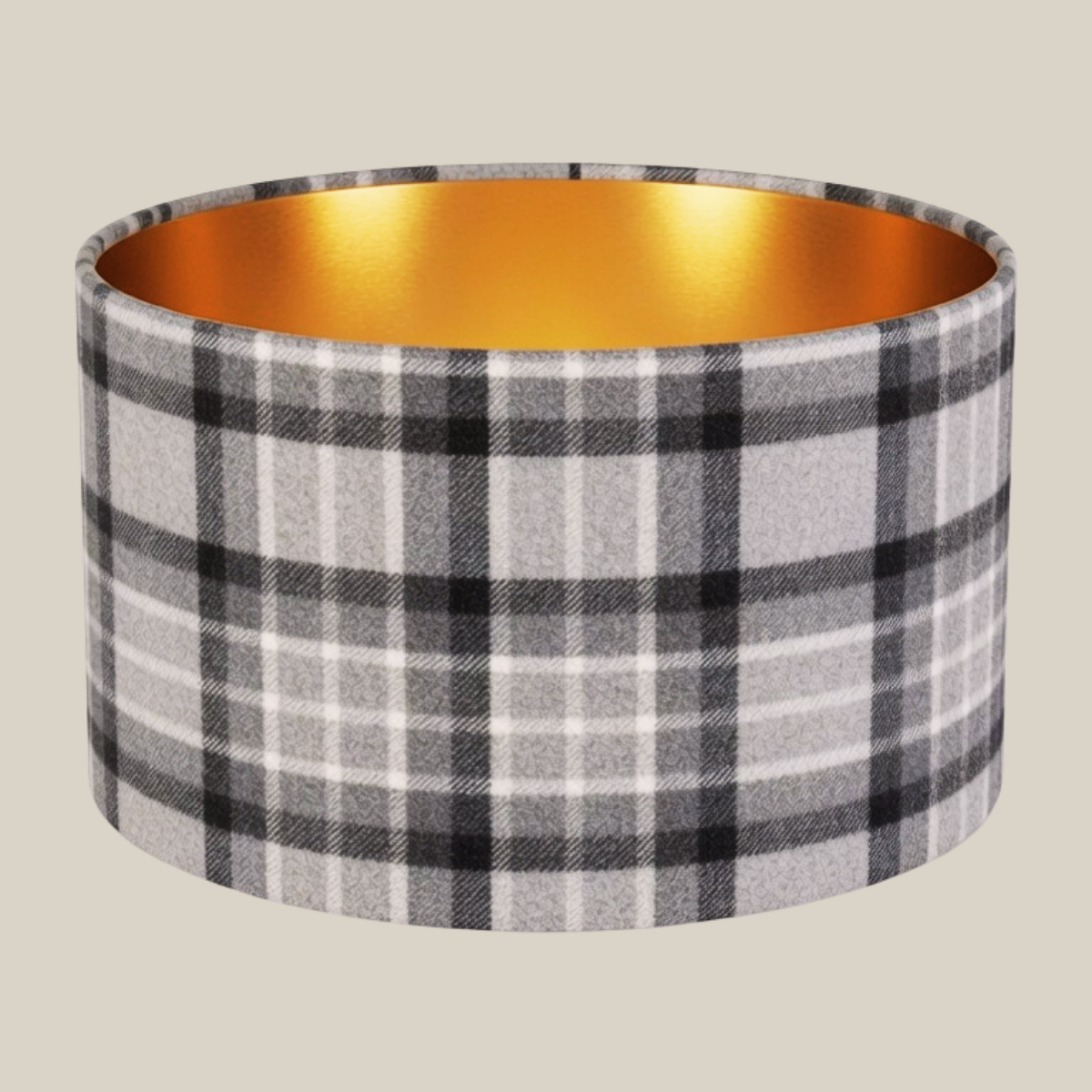 Abat-jour Tartan Gris – doublure dorée, esprit chalet chic