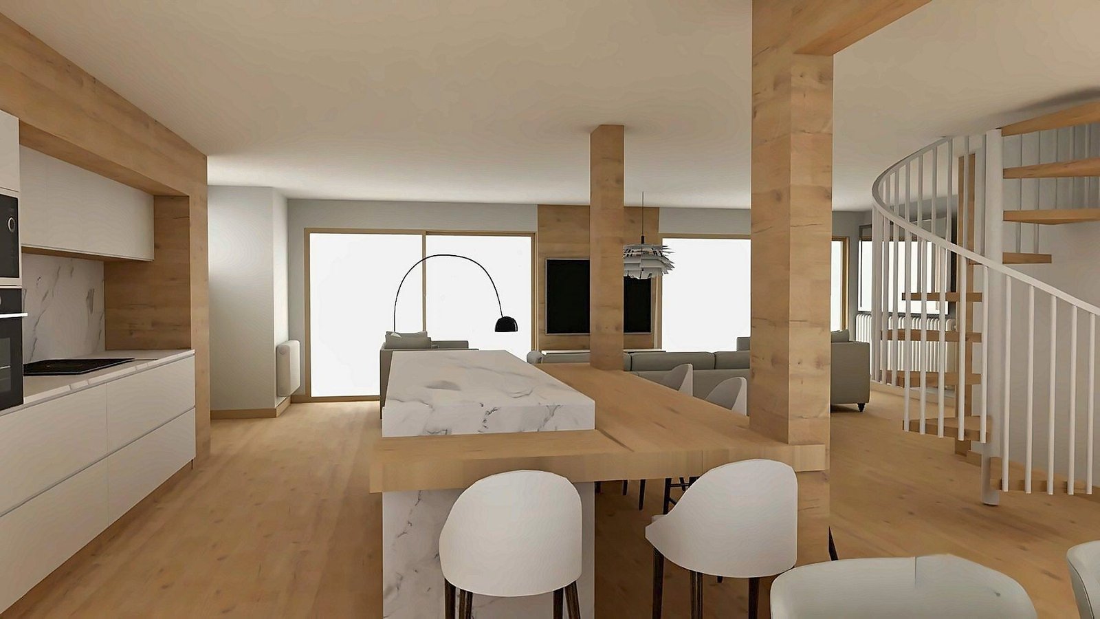 Rendu 3D : l'îlot et le bar